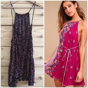 Free People Floral Tie-Back Halter Slip Dress M